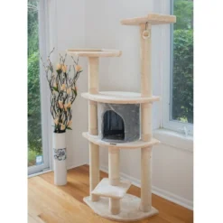 Armarkat 64" Real Wood Cat Tree With Scractch Sisal Post, Soft-side Playhouse, A6401, Almond -PawHut Store GUEST cff58caf 236a 4f99 bc1a 5bb13d248c27