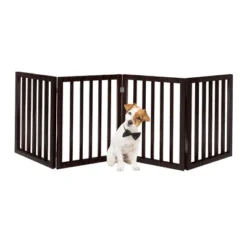 Indoor Pet Gate - 4-Panel Folding Dog Gate For Stairs Or Doorways - 73x24-Inch Freestanding Pet Fence For Cats And Dogs By PETMAKER (Brown)