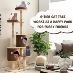 Costway 75'' Multi-layer Wooden Cat Tree Indoor Tower Activity Play Center With 2 Condos -PawHut Store GUEST d42d2692 e646 4a00 b46f 0a90971a8f94