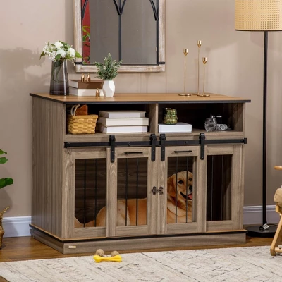 PawHut Dog Crate Furniture For Large Dogs, Double Dog Kennel For Small Dogs With Shelves, Sliding Doors 2 PawHut Dog Crate Furniture For Large Dogs, Double Dog Kennel For Small Dogs With Shelves, Sliding Doors - Image 2