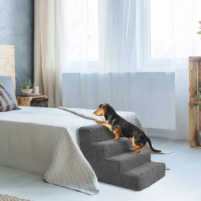 Precious Tails Sherpa High Density Foam Top 4-Step Foam Pet Stairs - Gray 1 Precious Tails Sherpa High Density Foam Top 4-Step Foam Pet Stairs - Gray