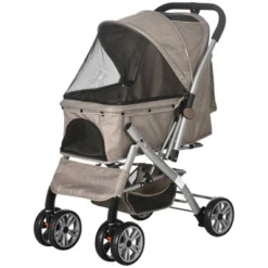 PawHut Travel Pet Stroller For Dogs, Cats, One-Click Fold Jogger Pushchair With Swivel Wheels, Brakes, Basket Storage, Safety Belts, Adjustable Canopy, Zippered Mesh Window Door 9 PawHut Travel Pet Stroller For Dogs, Cats, One-Click Fold Jogger Pushchair With Swivel Wheels, Brakes, Basket Storage, Safety Belts, Adjustable Canopy, Zippered Mesh Window Door -PawHut Store GUEST d68bd7a9 252b 4b86 bf84 469999502a7b