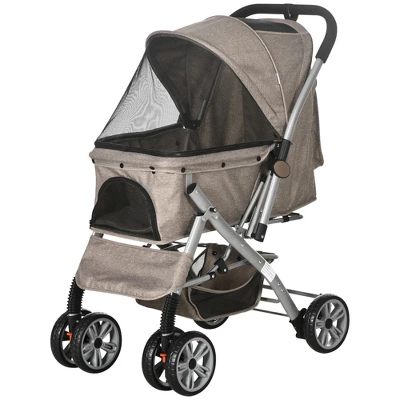 PawHut Travel Pet Stroller For Dogs, Cats, One-Click Fold Jogger Pushchair With Swivel Wheels, Brakes, Basket Storage, Safety Belts, Adjustable Canopy, Zippered Mesh Window Door 3 PawHut Travel Pet Stroller For Dogs, Cats, One-Click Fold Jogger Pushchair With Swivel Wheels, Brakes, Basket Storage, Safety Belts, Adjustable Canopy, Zippered Mesh Window Door - Image 3