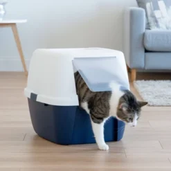 IRIS Jumbo Hooded Litter Box For Cats - Navy