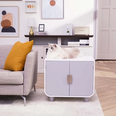 Teamson Pets Dyad Mid Century Wooden Cat Litter Box Cabinet And Side Table, Alpine White 5 Teamson Pets Dyad Mid Century Wooden Cat Litter Box Cabinet And Side Table, Alpine White - Image 5