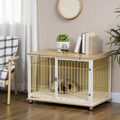 PawHut Modern Medium Dog Crate End Table With Soft Cushion, Wooden Dog Crate Bed Indoor Dog Kennel Furniture With Washable Cushion Cover 2 PawHut Modern Medium Dog Crate End Table With Soft Cushion, Wooden Dog Crate Bed Indoor Dog Kennel Furniture With Washable Cushion Cover - Image 2