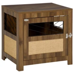 PawHut Dog Crate Furniture With Soft Cushion, Dog Crate End Table With Rattan Decoration, Dog Kennel Furniture Indoors, Walnut -PawHut Store GUEST d8190904 9a92 468b ab49 1898c0b20a97