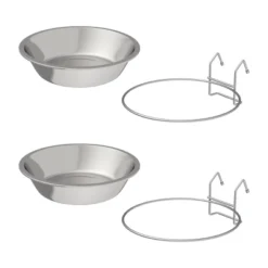Set Of 2 Stainless-Steel Dog Bowls - Cage, Kennel, And Crate Hanging Pet Bowls For Food And Water - 48oz Each And Dishwasher Safe By PETMAKER