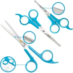 BOSHEL Dog Grooming Scissors Set - 3 Dog Grooming Shears - 1 Large Straight Dog Scissors - 1 Micro-serrated Scissors - 1 Dog Thinning Shears