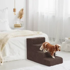 Precious Tails Sherpa High Density Foam Top 4-Step Foam Pet Stairs - Brown