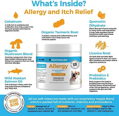 Shed Defender Allergy & Immune System Soft Chew Supplements For Dogs - Skin & Seasonal Allergy Relief - 90 Ct. 2 Shed Defender Allergy & Immune System Soft Chew Supplements For Dogs - Skin & Seasonal Allergy Relief - 90 Ct. - Image 2