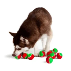Midlee 1.5" Mini Squeaker Christmas Dog Tennis Balls - Red/Green Pack Of 12