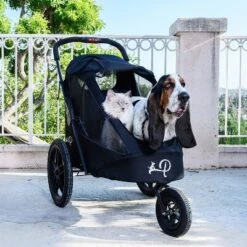 Petique Pet Mobile Breeze Jogger Outdoor Stroller Wagon Cart With Mesh Windows, Foam Grip Folding Handle, And Tire Pump For Dogs, Black -PawHut Store GUEST dbc52bc6 0c47 4b73 b206 ba493acef9e5