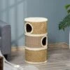 PawHut 28 Inch Cat Condo, 3 Story Cat Hideaway With Sisal Scratching Pad, Barrel Shaped Small Cat Tree For Indoor Cats, Khaki And Brown
