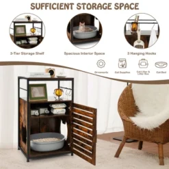 Costway Cat Litter Box Enclosure With Louvered Door& 3-Tier Shelf Cat House Side Table -PawHut Store GUEST dc4bce15 2c6d 4e95 a2a5 35dd96ff8c16