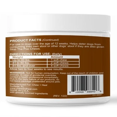 Chew + Heal Stop The Poo Coprophagia Treatment, Dog Supplement, Deters Dogs From Eating Poop - 120 Delicious Chews 4 Chew + Heal Stop The Poo Coprophagia Treatment, Dog Supplement, Deters Dogs From Eating Poop - 120 Delicious Chews - Image 4