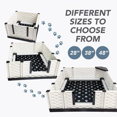 EZwhelp EZclassic 38" X 38" Modular Puppy Dog Whelping Box Playpen With Safety Rails, Washable Pee Pad, And Liner For Small Dogs, Black Pawprint Pad 1 EZwhelp EZclassic 38" X 38" Modular Puppy Dog Whelping Box Playpen With Safety Rails, Washable Pee Pad, And Liner For Small Dogs, Black Pawprint Pad