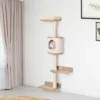 PawHut 4-Level Wall-Mounted Cat Tree Activity Tower, Wall Cat Shelves With Sisal Rope Scratching Posts, Cat Condo And Bed, Light Brown