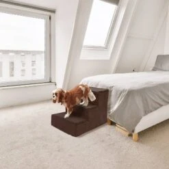 Precious Tails Sherpa High Density Foam Top Wide 3-Step Pet Stairs - Brown