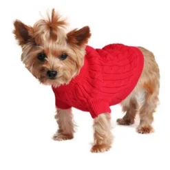Cotton Cable Knit Dog Sweater - Red -PawHut Store GUEST e467e435 652a 4fc1 b374 1dd3f30ef5f8