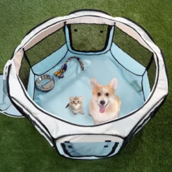 Pet Adobe Portable Pop-Up Pet Playpen With Carrying Bag - 38" Diameter, Blue