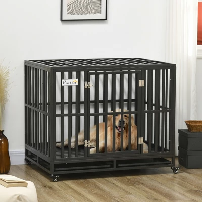 PawHut Heavy Duty Dog Cage Metal Kennel And Crate Dog Playpen With Lockable Wheels, Slide-out Tray And Anti-Pinching Floor 2 PawHut Heavy Duty Dog Cage Metal Kennel And Crate Dog Playpen With Lockable Wheels, Slide-out Tray And Anti-Pinching Floor - Image 2