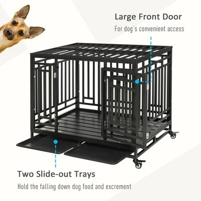 PawHut Heavy Duty Dog Cage Metal Kennel And Crate Dog Playpen With Lockable Wheels, Slide-out Tray And Anti-Pinching Floor 6 PawHut Heavy Duty Dog Cage Metal Kennel And Crate Dog Playpen With Lockable Wheels, Slide-out Tray And Anti-Pinching Floor - Image 6