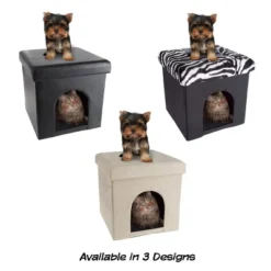 Pet House Ottoman - Collapsible Multipurpose Small Dog Or Cat Bed Cube And Footrest With Cushion Top And Interior Pillow By PETMAKER (Microsuede Tan)