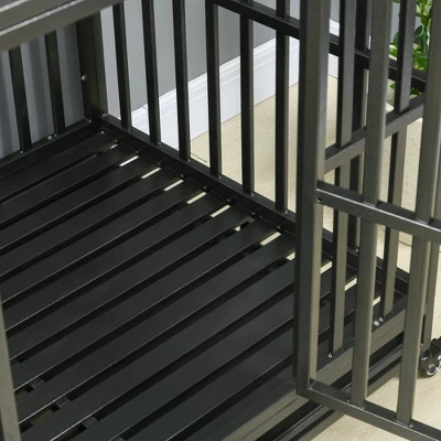 PawHut Heavy Duty Dog Cage Metal Kennel And Crate Dog Playpen With Lockable Wheels, Slide-out Tray And Anti-Pinching Floor 4 PawHut Heavy Duty Dog Cage Metal Kennel And Crate Dog Playpen With Lockable Wheels, Slide-out Tray And Anti-Pinching Floor - Image 4