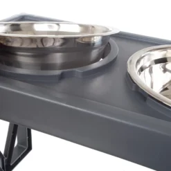Elevated Dog Bowls Stand - Adjusts To 3 Heights For Small, Medium, And Large Pets - Stainless-Steel Dog Bowls Hold 34oz Each By PETMAKER (Gray) -PawHut Store GUEST e9b97ed9 accf 4650 aa1a 6ff4b7965ea9