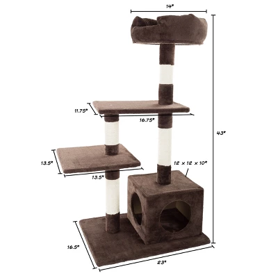 4-Tier Cat Tower - 3 Napping Perches, Cat Condo, 4 Sisal Rope Scratching Posts – Cat Tree For Indoor Cats Or Multiple Cat Homes By PETMAKER (Brown) 1 4-Tier Cat Tower - 3 Napping Perches, Cat Condo, 4 Sisal Rope Scratching Posts – Cat Tree For Indoor Cats Or Multiple Cat Homes By PETMAKER (Brown)