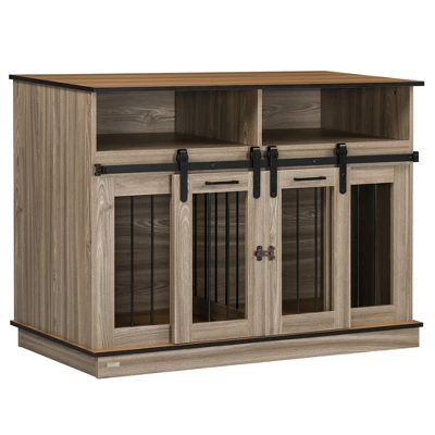 PawHut Dog Crate Furniture For Large Dogs, Double Dog Kennel For Small Dogs With Shelves, Sliding Doors 6 PawHut Dog Crate Furniture For Large Dogs, Double Dog Kennel For Small Dogs With Shelves, Sliding Doors - Image 6