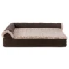 FurHaven Two-Tone Faux Fur & Suede Deluxe Chaise Lounge Cooling Gel Top Foam Sofa Dog Bed