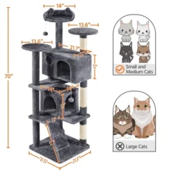 Yaheetech 70"H Cat Tree With 2 Condos For Kittens Small Cats