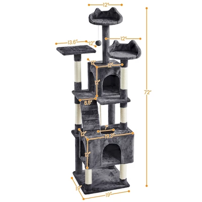 Yaheetech 72″ Height Cat Tree Cat Condos For Small/Medium Cats Dark Gray 2 Yaheetech 72″ Height Cat Tree Cat Condos For Small/Medium Cats Dark Gray - Image 2