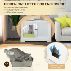 Costway Cat Litter Box Enclosure Furniture Hidden Cat Washroom With Rubber Wood Legs -PawHut Store GUEST efaff08c eede 4049 953a d6ad7bf5b640