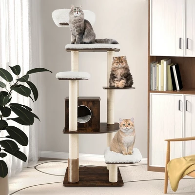 Costway Wooden Cat Tree 71'' 7-Layer Cat Tower With Sisal Scratching Posts Perch & Cushions Brown/Natural 3 Costway Wooden Cat Tree 71'' 7-Layer Cat Tower With Sisal Scratching Posts Perch & Cushions Brown/Natural - Image 3