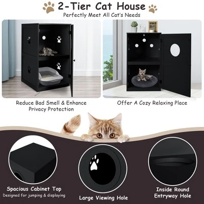 Costway 2-tier Litter Box Enclosure Furniture Hidden Cat House W/ Anti-toppling Device 5 Costway 2-tier Litter Box Enclosure Furniture Hidden Cat House W/ Anti-toppling Device - Image 5