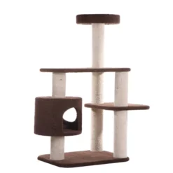 Armarkat 3-Level Carpeted Real Wood Cat Tree Condo Kitten Play House - Brown