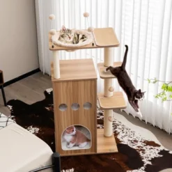 Costway 52'' Modern Cat Tree Tower Multi-level Cat Play Center W/Deluxe Hammock Natural -PawHut Store GUEST f3192b93 56e4 424e 9430 08c68ec8bf3d