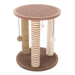 Cat Scratching Post - 3 Scratcher Posts With Carpeted Base Play Area And Perch - Furniture Scratching Deterrent For Indoor Cats By PETMAKER (Brown) -PawHut Store GUEST f4495520 0423 4076 8a44 82dffcf8166f