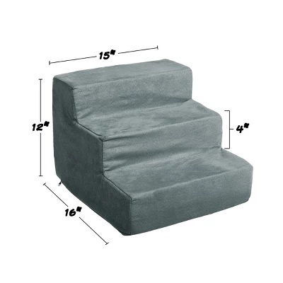 3-Step Pet Stairs - Nonslip Foam Dog And Cat Steps With Removable Zippered Microfiber Cover - Designed For Home Or Vehicle Use By PETMAKER (Gray) 1 3-Step Pet Stairs - Nonslip Foam Dog And Cat Steps With Removable Zippered Microfiber Cover - Designed For Home Or Vehicle Use By PETMAKER (Gray)