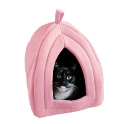 Pet Adobe Indoor Covered Cat Pet Bed With Removable Cushion Pad - 13.5" X 13.5" X 15.75", Pink -PawHut Store GUEST f72a83a7 d9f1 4509 b482 54dfdad264a2