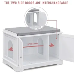 Sweetgo SG1091WT Cat Washroom Storage Bench Cabinet And Litter Box Cover With Removable Partition Wall And Pet Bed Cushion, White