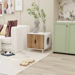 Abel Cat Litter Box Enclosure Multipurpose Anti Tracking Ventilation Holes With Magnetic Doors And Metal Legs Pet House-The Pop Home -PawHut Store GUEST f86d20e4 7930 4e2d a55f 01700195fba3