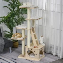 PawHut Multi-Level Cat Tree Condo Tower With Sisal-Covered Scratching Post, Activities For Kittens & Soft Cushion Luxury