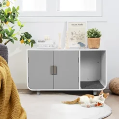 Costway Cat Litter Box Enclosure Furniture Hidden Cat Washroom With Rubber Wood Legs -PawHut Store GUEST fcc0a12a 1aa5 46ea b81c ea01a2062613