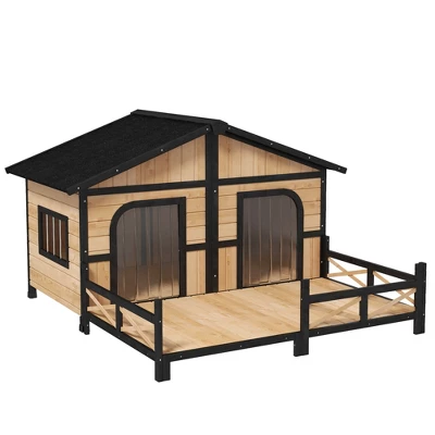 PawHut 59"x64"x39" Wood Large Dog House Cabin Style Elevated Pet Shelter W/Porch Deck 8 PawHut 59"x64"x39" Wood Large Dog House Cabin Style Elevated Pet Shelter W/Porch Deck - Image 8